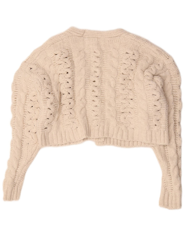 Zara Suéter Cardigan Feminino Crop Oversized Reino Unido 10 Acrílico Branco Pequeno