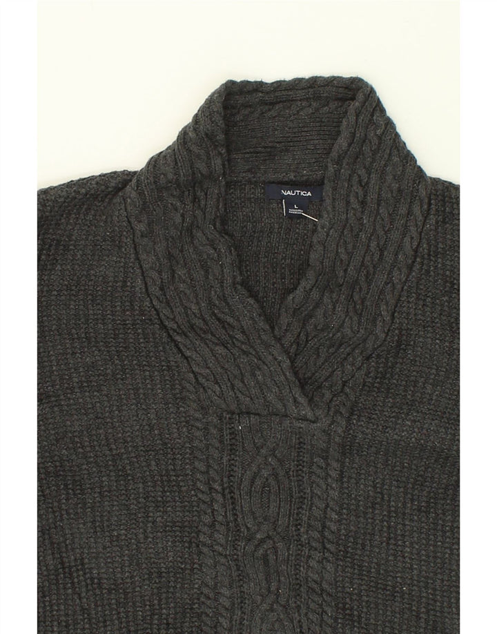 NAUTICA Womens Shawl Neck Jumper Sweater UK 16 Large Grey Cotton Vintage Nautica and Second-Hand Nautica from Messina Hembry 