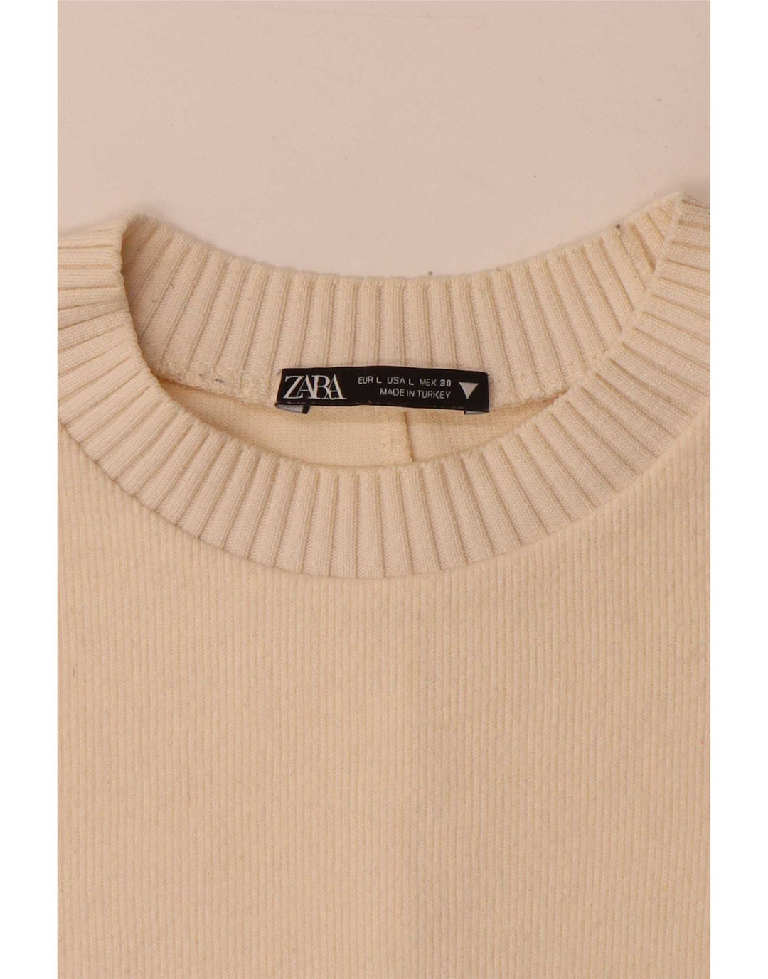 Zara Suéter feminino oversized com gola redonda Reino Unido 16 grande off white