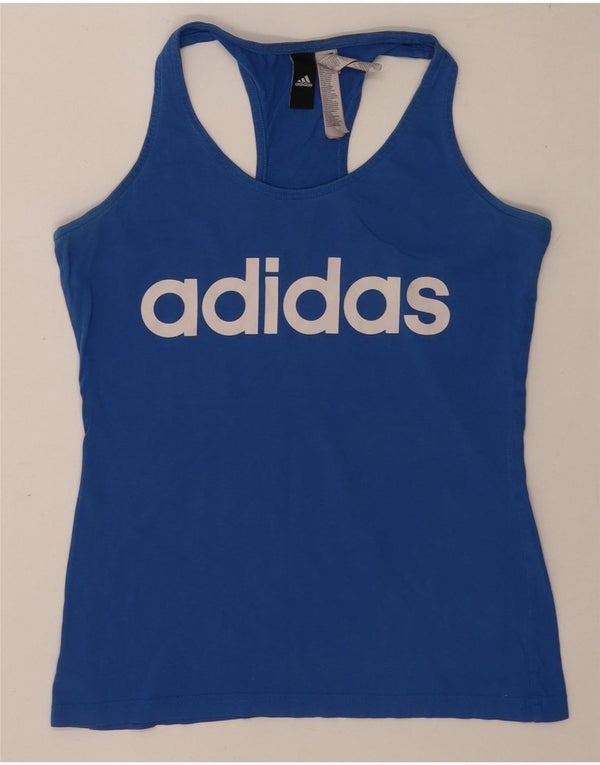 Adidas Womens Graphic Vest Top UK 8/10 Pequeno Azul Algodão