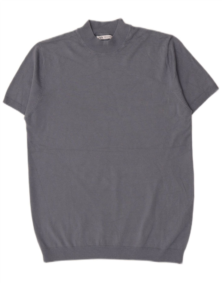 Camiseta masculina Zara Top médio azul viscose