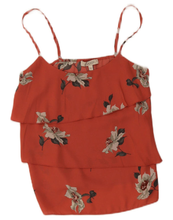 Oasis Womens Tiered Cami Top UK 8 Pequeno Poliéster Floral Vermelho