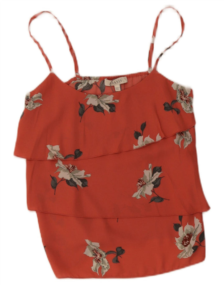 Oasis Womens Tiered Cami Top UK 8 Pequeno Poliéster Floral Vermelho