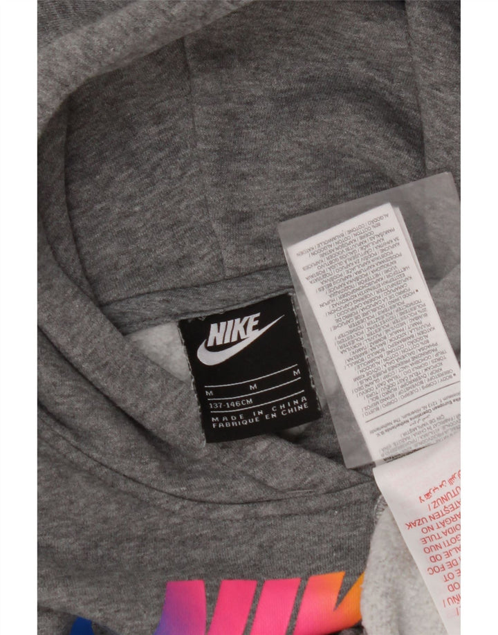 NIKE Girls Crop Graphic Hoodie Jumper 10-11 anos cinza médio manchado