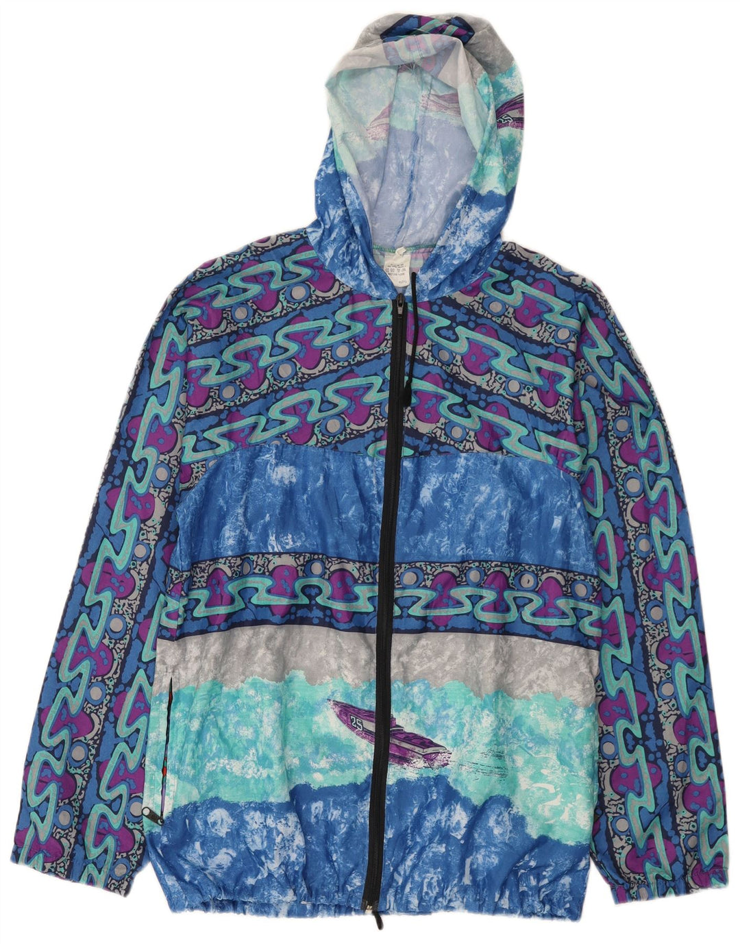 Jaqueta de chuva com capuz vintage masculina com padrão abstrato IT 52 XL multicolorida