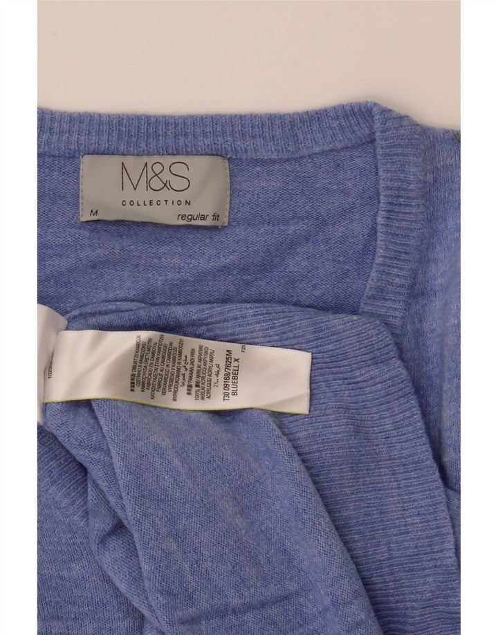 Suéter masculino Marks & Spencer com ajuste regular e decote em V acrílico azul médio