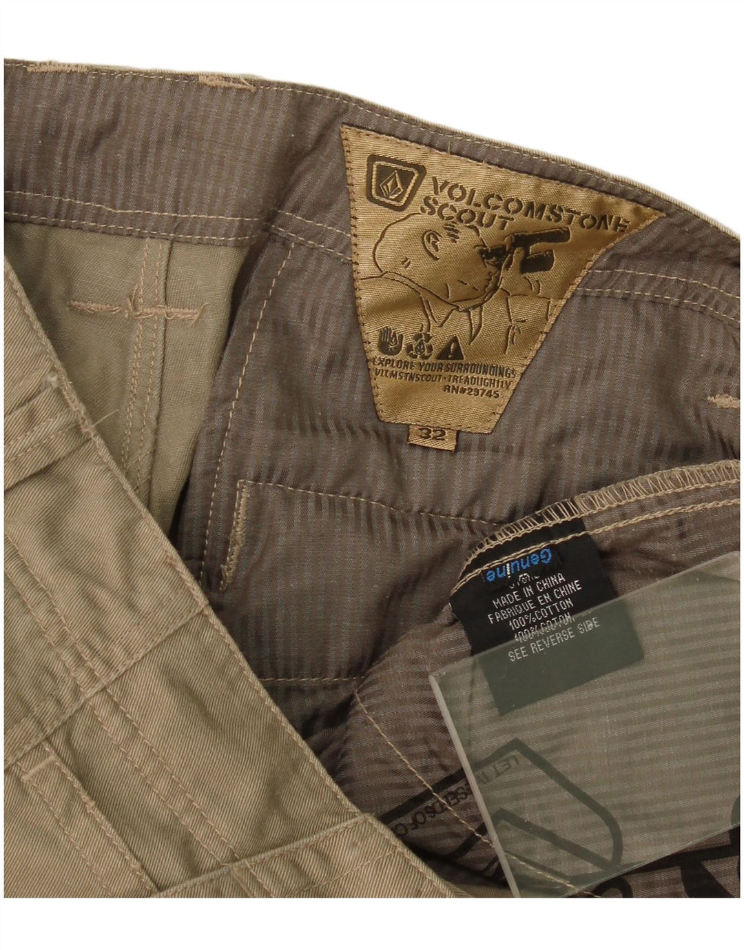 Calça cargo reta masculina Volcom W32 L27 algodão cáqui