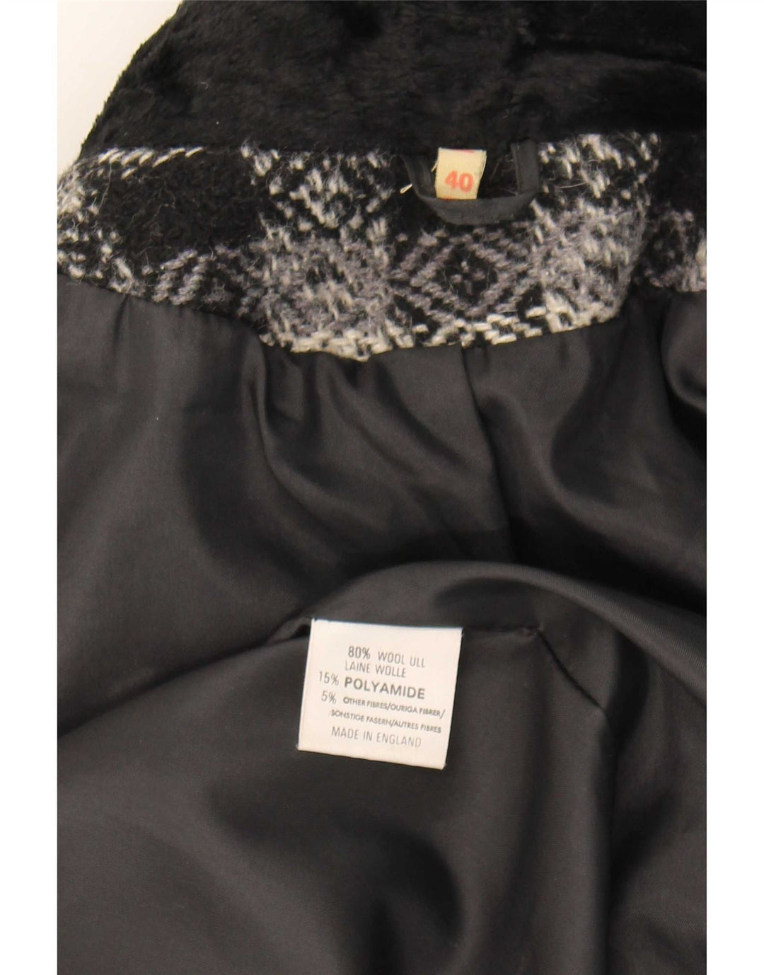 Casaco feminino vintage oversized com peito duplo UE 40 médio preto geométrico
