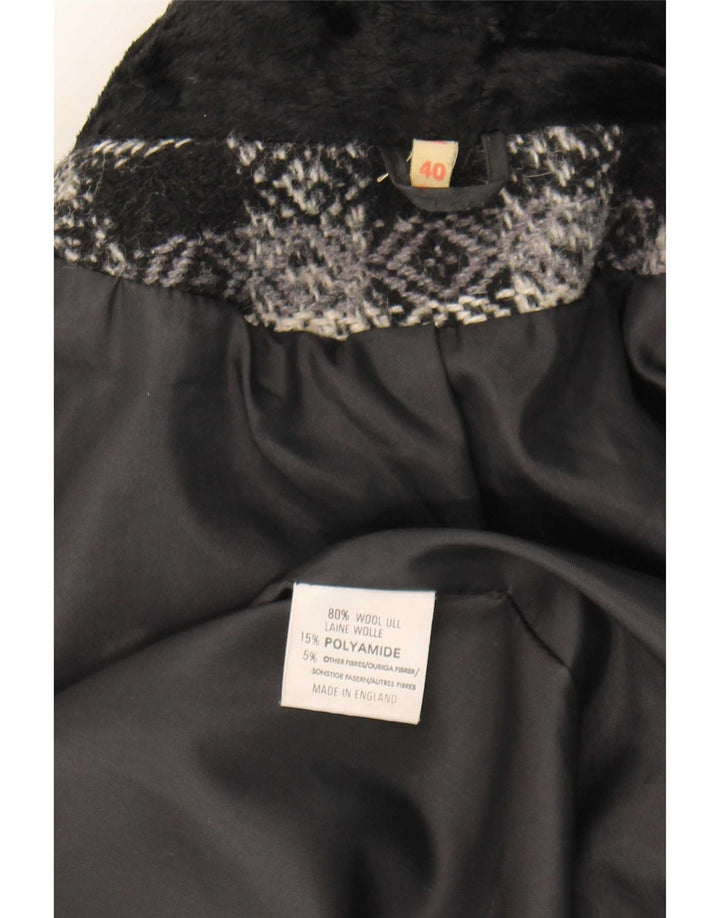 Casaco feminino vintage oversized com peito duplo UE 40 médio preto geométrico