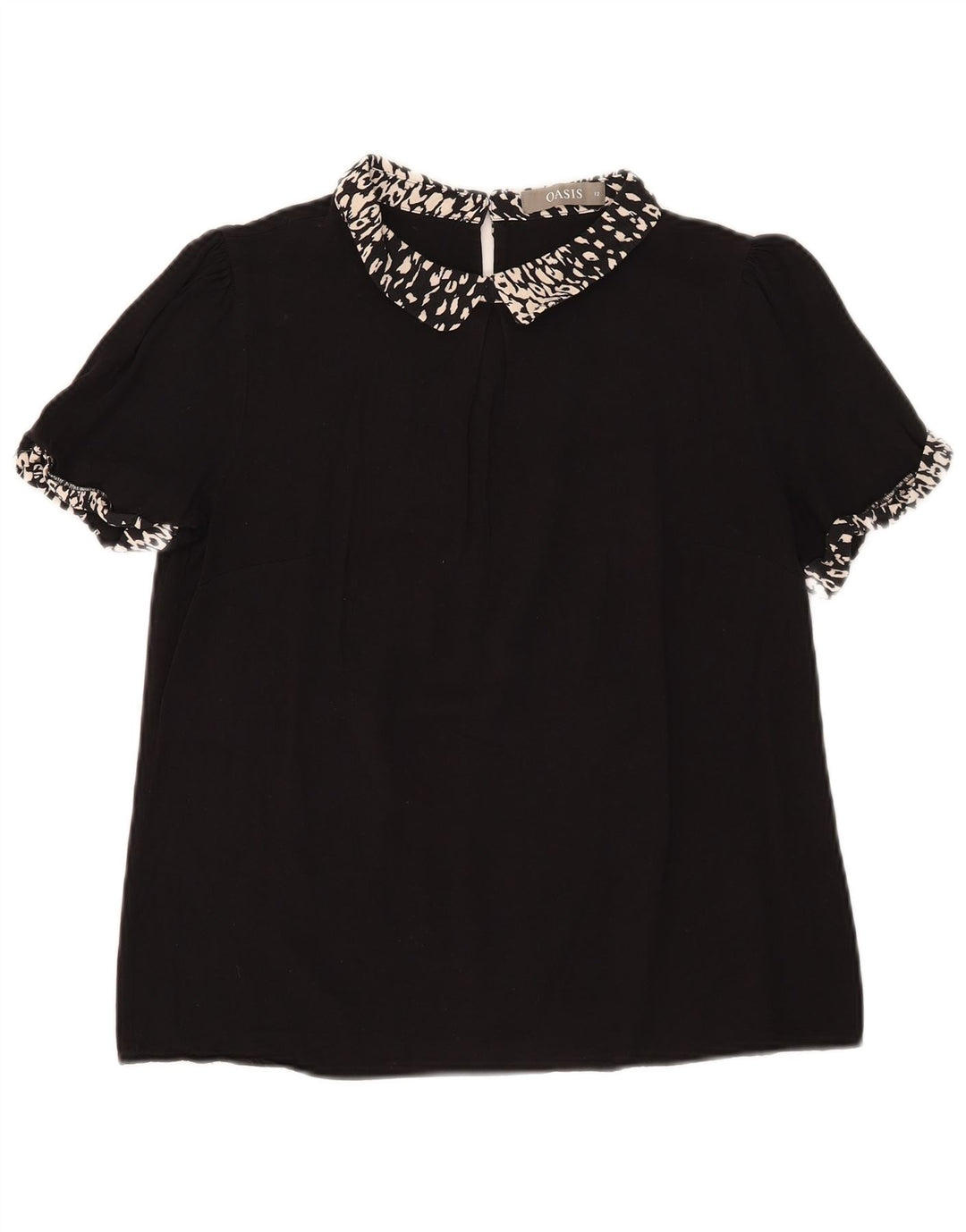 Blusa feminina Oasis UK 12 médio preto com estampa animal