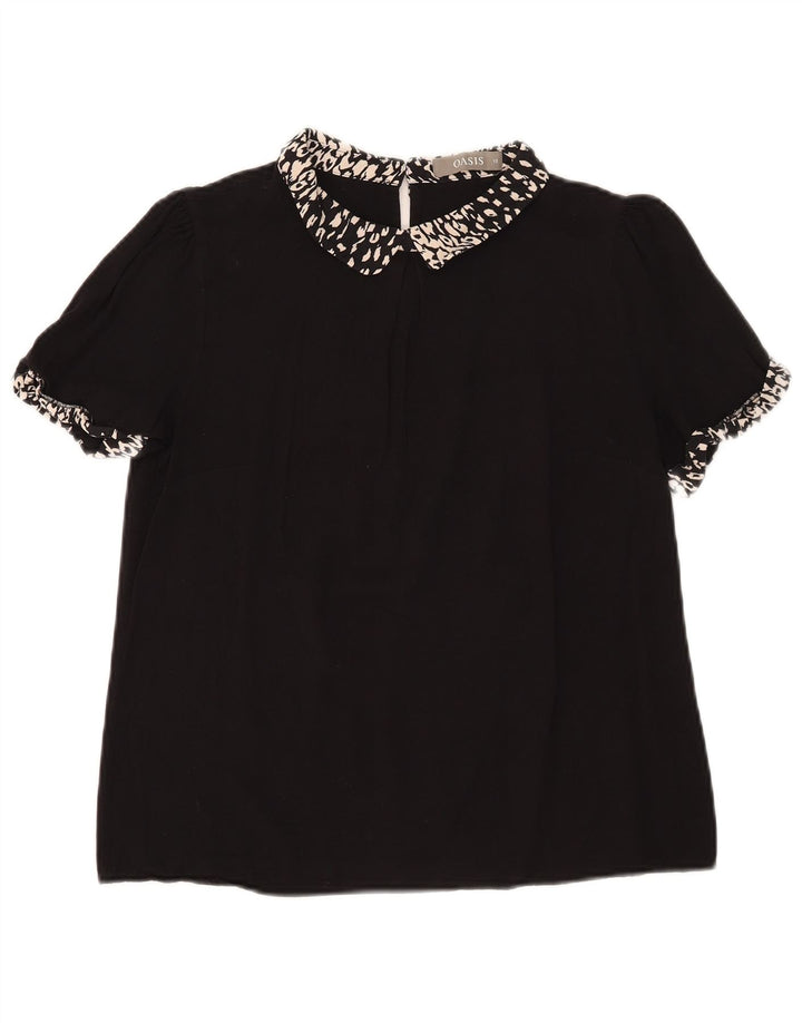 Blusa feminina Oasis UK 12 médio preto com estampa animal