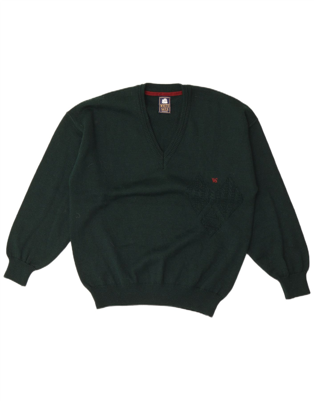 Suéter masculino branco Sails com decote em V grande lã verde