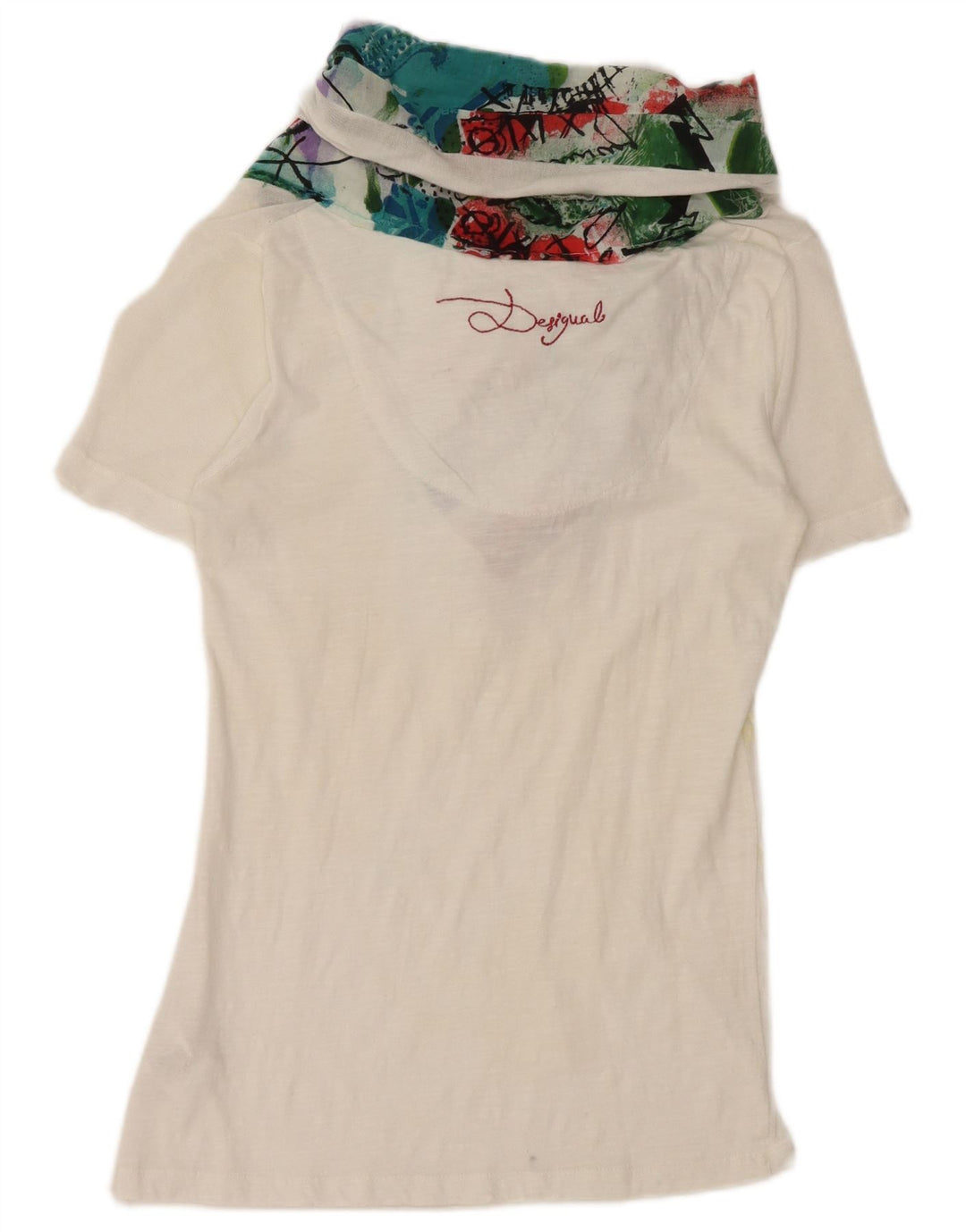 Blusa feminina Desigual Gola Redonda Top UK 10 Pequena Viscose Branca