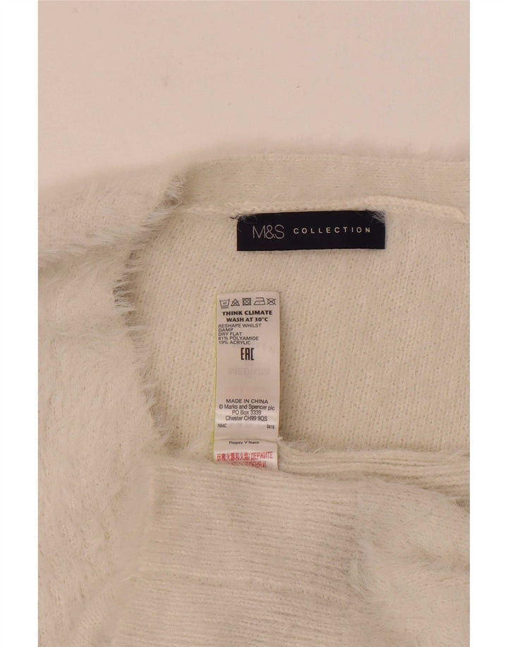 Suéter feminino Marks & Spencer com decote em V UK 12 Médio Off White