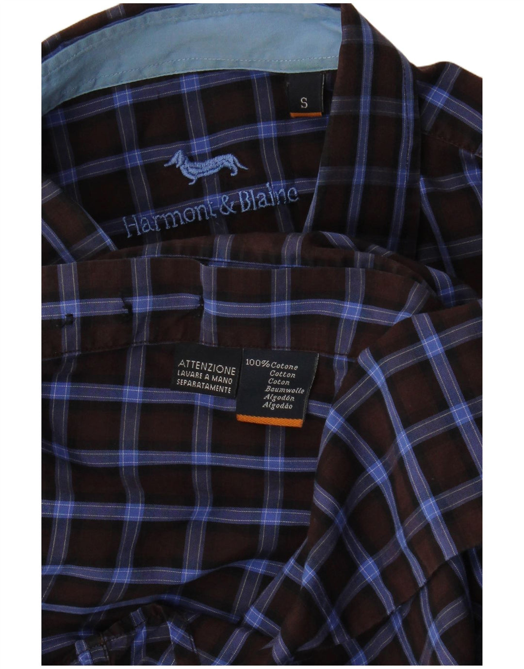 Camisa masculina Harmont & Blaine pequena xadrez azul marinho de algodão