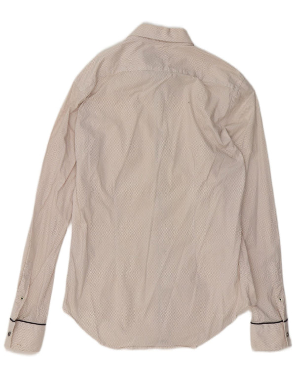 Camisa masculina Zara Slim Fit médio algodão manchado branco