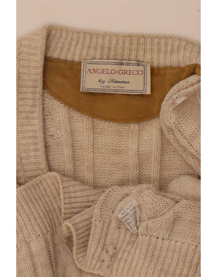 Suéter cardigã masculino Angelo Greco IT 48 lã alpaca bege médio