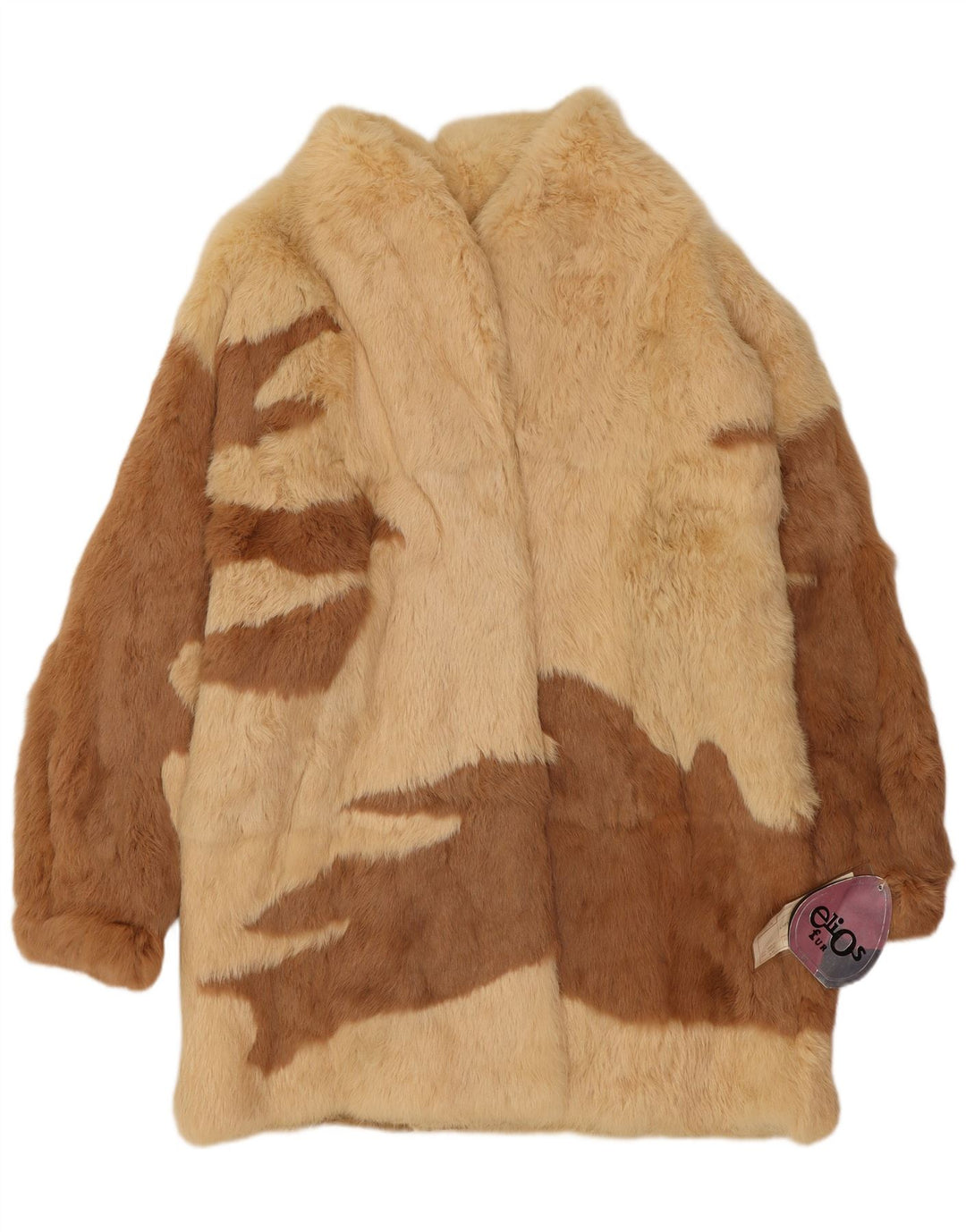 Casaco de pele grande Elios feminino IT 44 bege médio colorblock pele de coelho