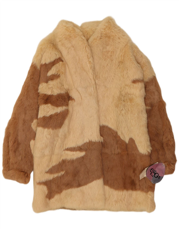 Casaco de pele grande Elios feminino IT 44 bege médio colorblock pele de coelho