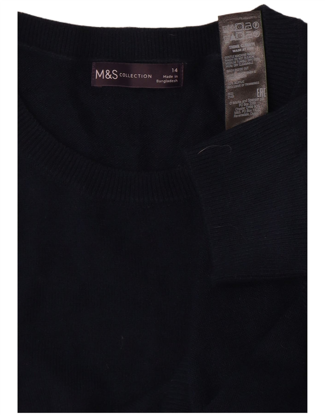 Suéter feminino Marks & Spencer com gola redonda Reino Unido 14 grande azul marinho