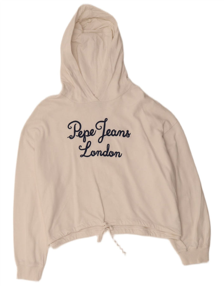 Suéter feminino com capuz estampado oversized PEPE JEANS Reino Unido 14 médio branco