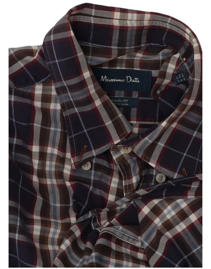 Camisa masculina casual Massimo Dutti de ajuste médio xadrez azul marinho