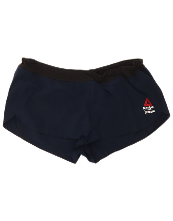 Shorts esportivo feminino Reebok Cross Fit UK 12/14 médio azul colorblock