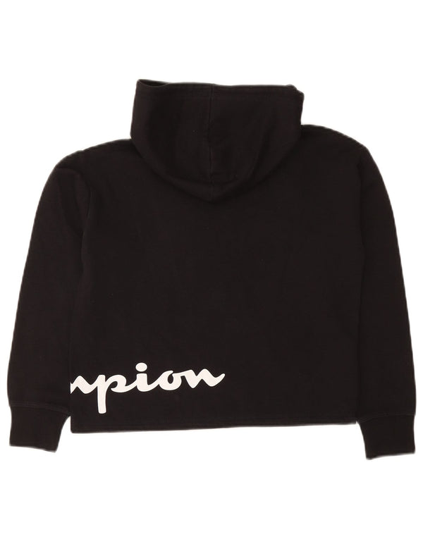 Jumper com capuz gráfico Champion Boys Crop 9-10 anos médio preto algodão