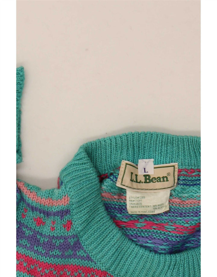 Suéter masculino L.L.Bean com gola redonda, grande lã Fair Isle multicolorida