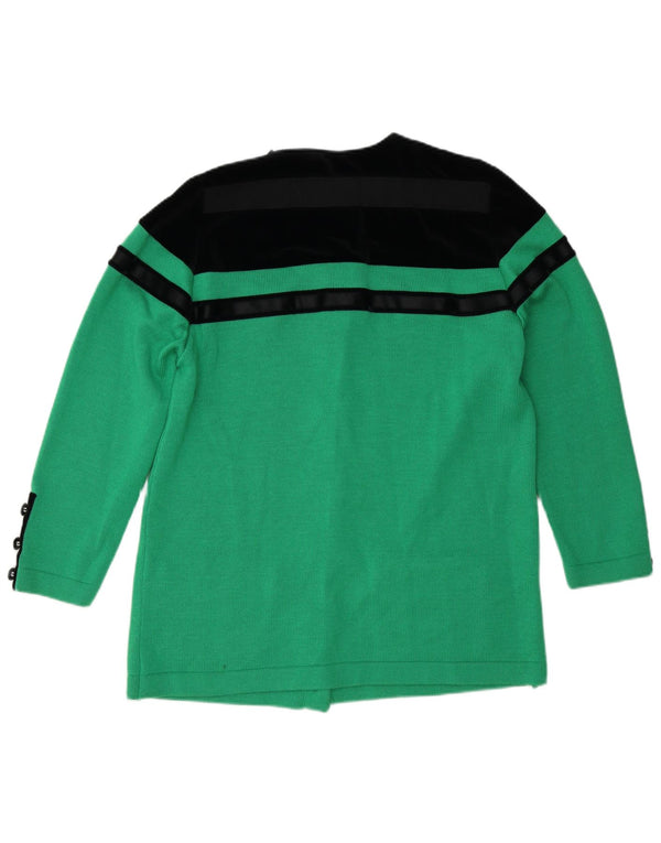 Suéter Cardigan Feminino Vintage Reino Unido 16 Grande Bloco Colorido Verde