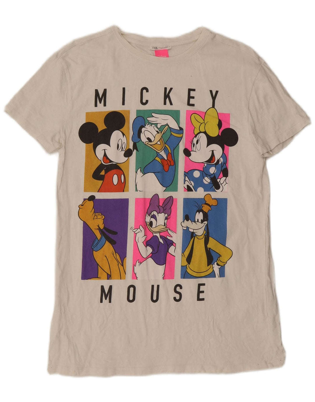 Camiseta feminina Zara com estampa do Mickey Mouse Reino Unido 10 algodão branco pequeno