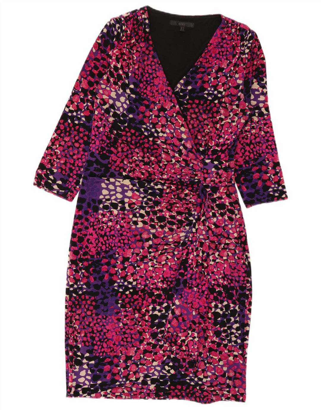 Vestido feminino com bainha de manga 3/4 da Coast Reino Unido 12 médio multicolorido manchado