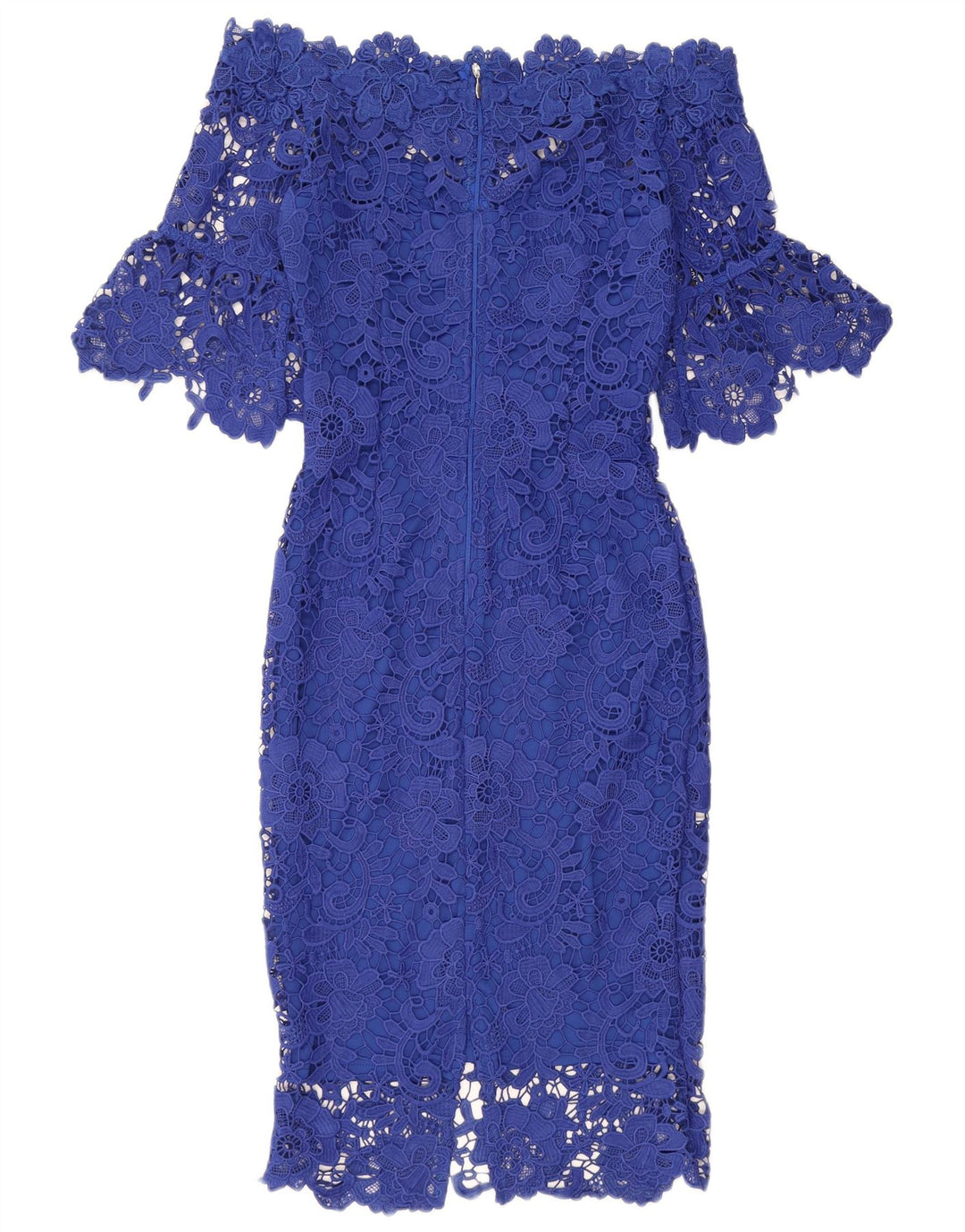 PAPER DOLLS Vestido feminino ombro de fora UK 8 pequeno azul floral poliéster