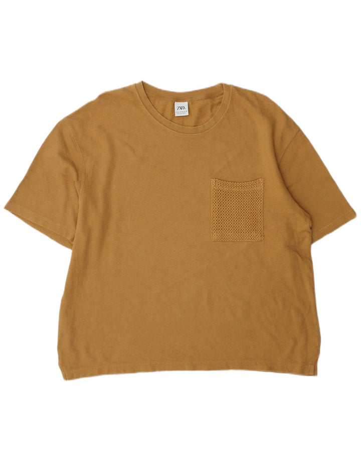 Camiseta feminina grande Zara UK 12 marrom médio