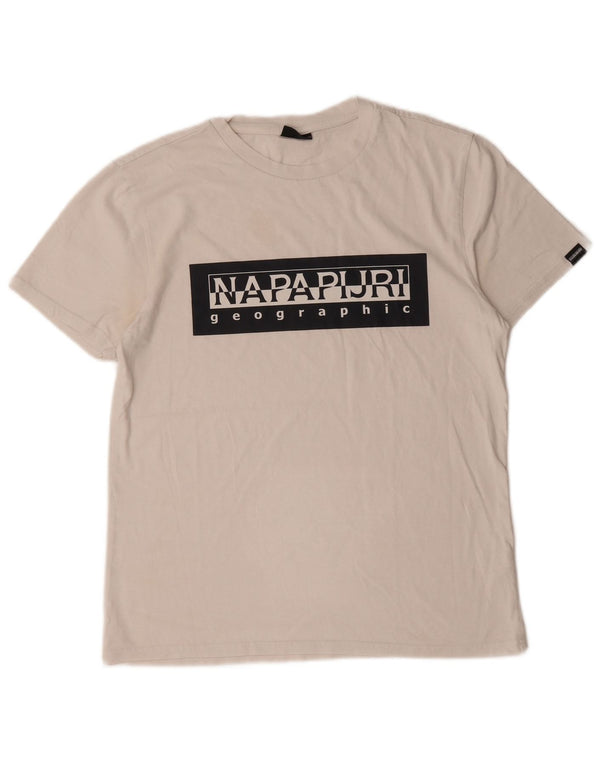 Camiseta masculina com estampa geográfica Napapijri Top médio algodão branco