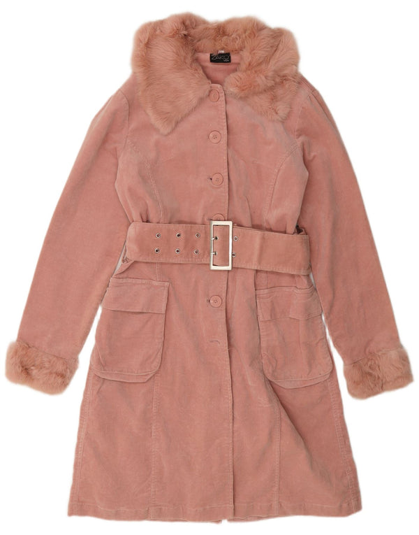 Casaco de veludo feminino vintage UK 10 pequeno algodão rosa