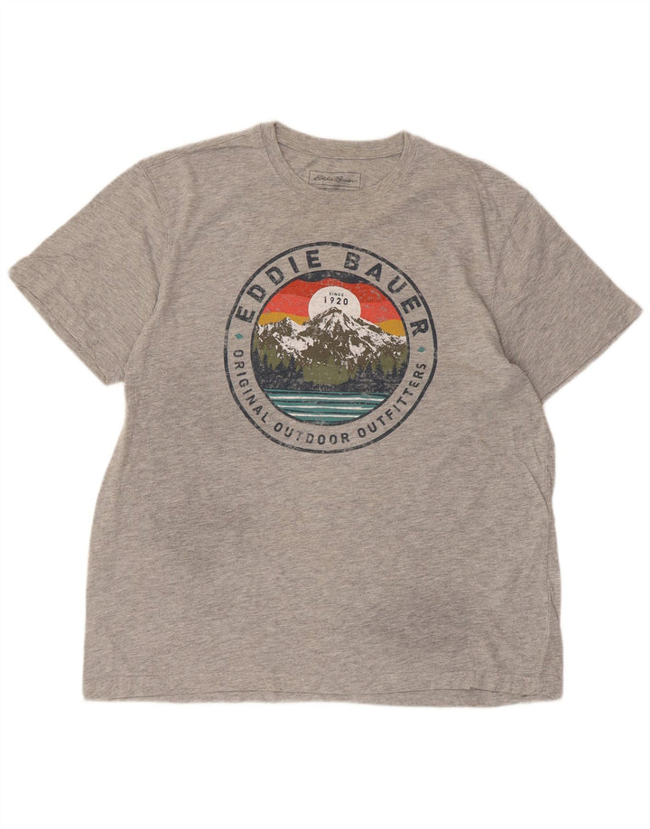 Camiseta masculina Eddie Bauer com estampa gráfica grande algodão manchado cinza