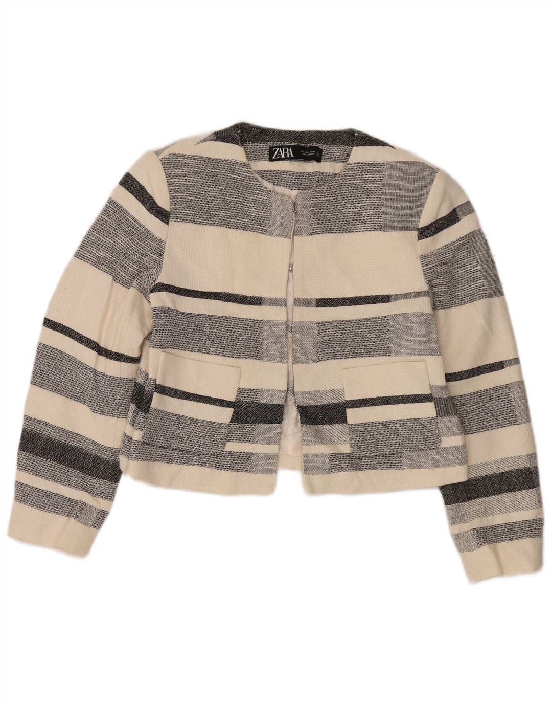 Zara Womens Bolero Jacket UK 10 pequeno branco listrado