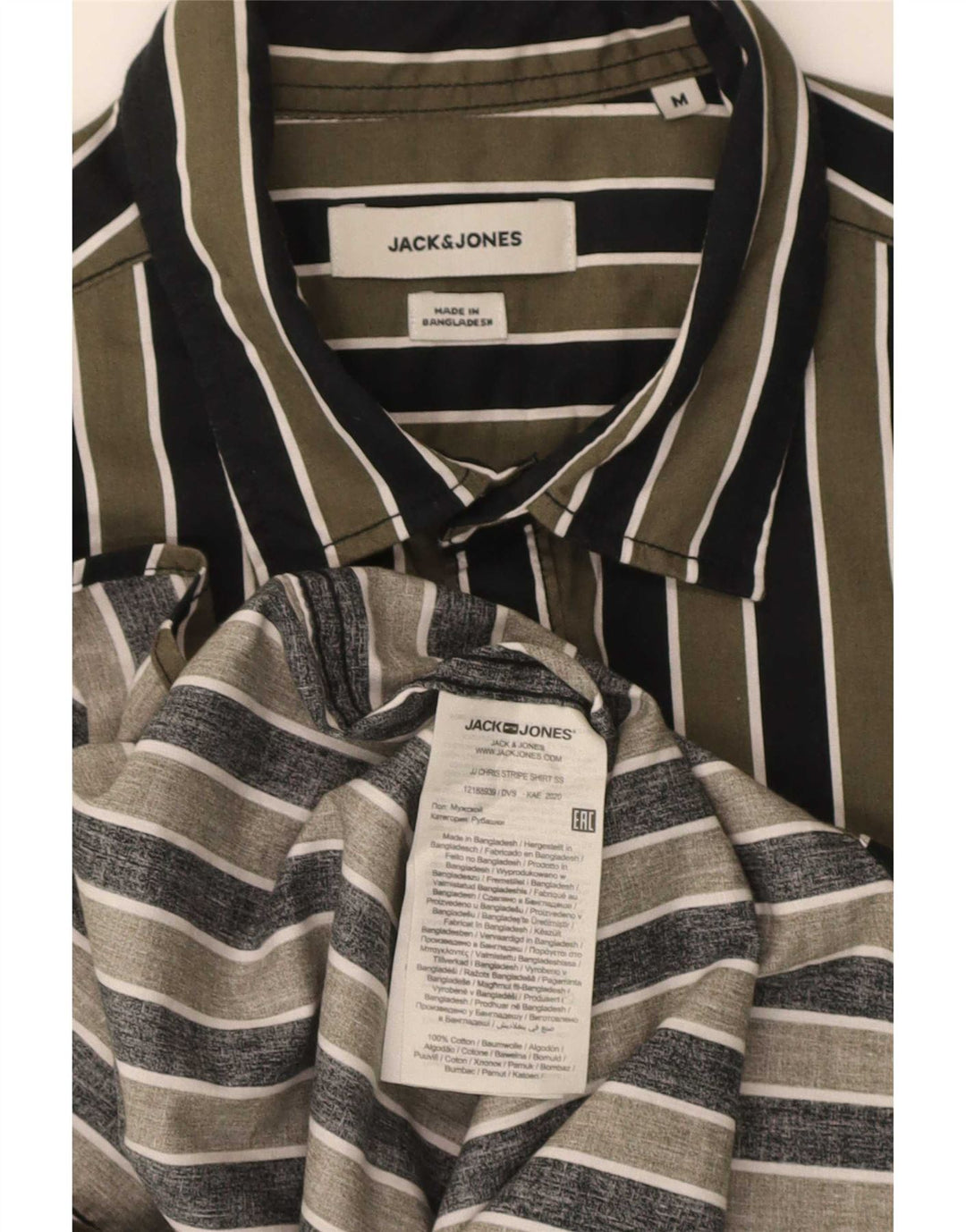 Camisa masculina Jack & Jones manga curta regular fit listrada verde médio