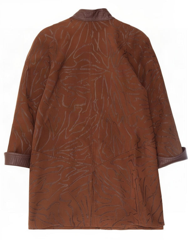 Casaco de couro feminino vintage UK 18 XL marrom animal print