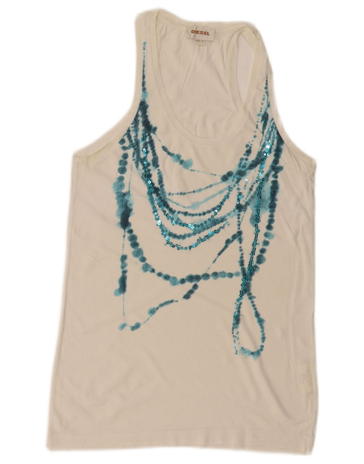Colete feminino Diesel Top UK 10 pequeno algodão branco