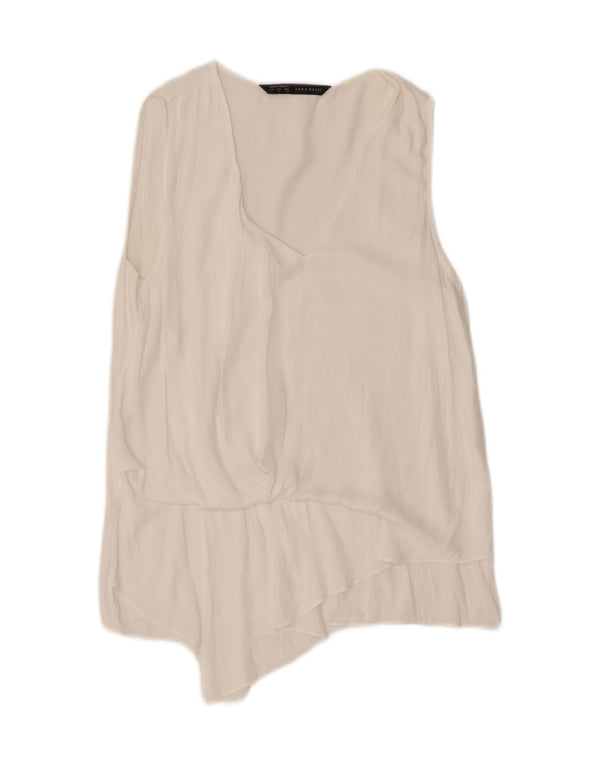 Blusa feminina sem mangas Zara Top UK 10 pequena branca