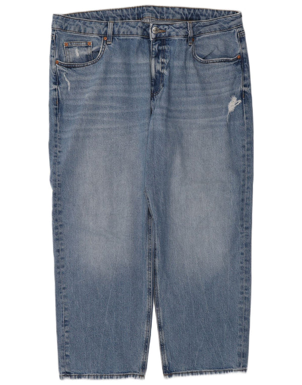 Calça jeans feminina Marks & Spencer de cintura alta cortada UK 18 XL W38 L27 azul