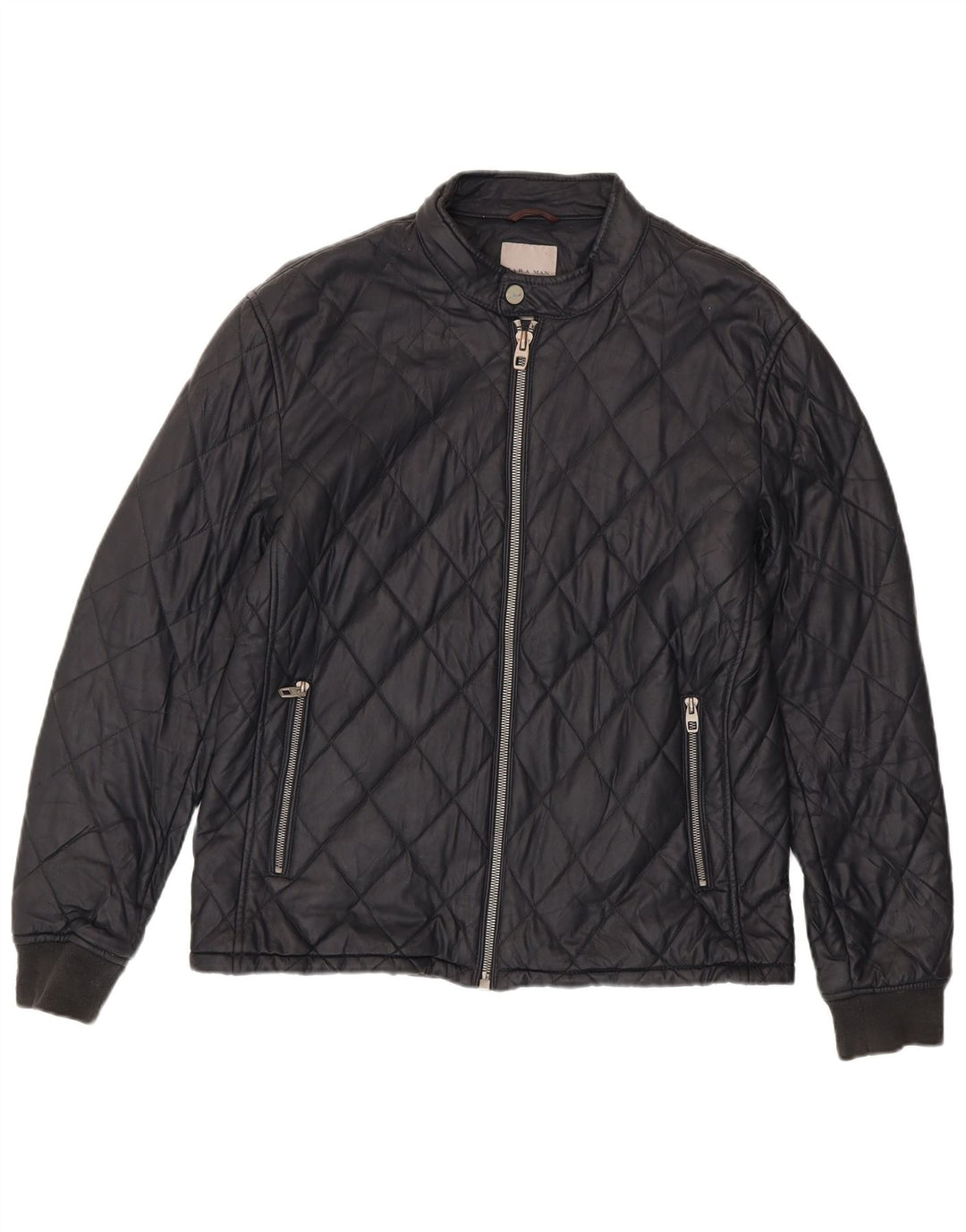 Jaqueta acolchoada masculina Zara UK 42 XL poliéster preto