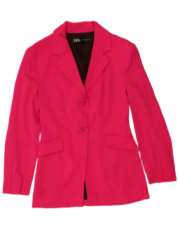 Jaqueta blazer feminina Zara com 2 botões Reino Unido 12 viscose rosa médio