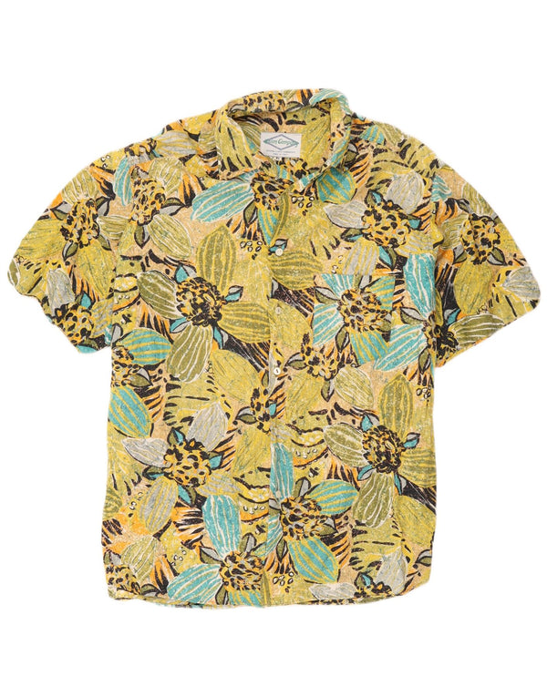 Camisa masculina vintage manga curta XL amarelo floral