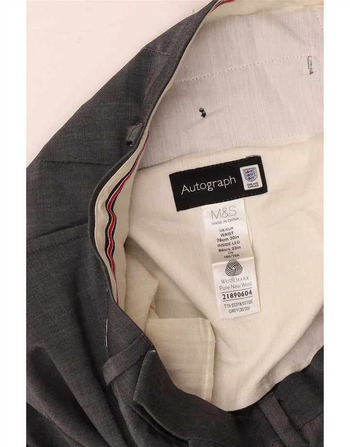 Calça masculina Marks & Spencer Autograph Straight Suit W30 L33 Lã Cinza