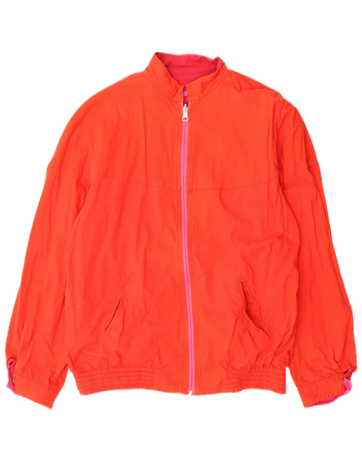 Jaqueta bomber reversível feminina vintage Reino Unido 12 médio rosa geométrico