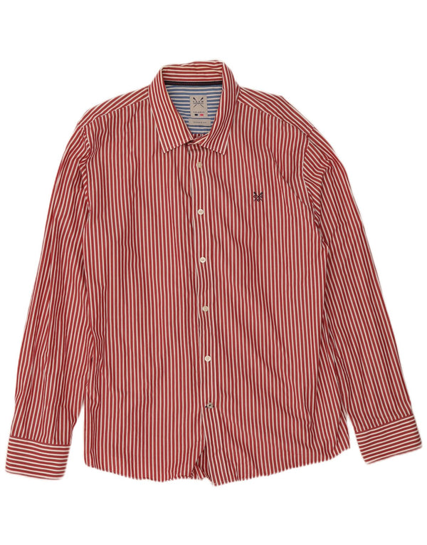 Crew Clothing Mens Camisa de ajuste clássico 2XL algodão listrado vermelho