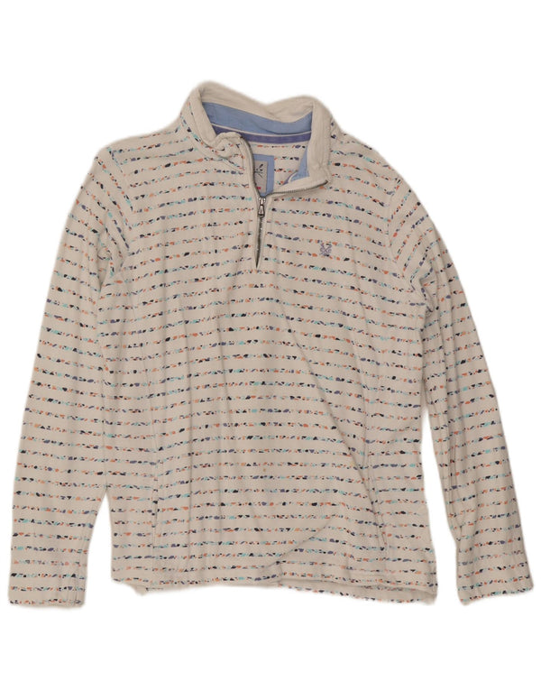 Suéter feminino Crew Clothing com zíper e gola alta UK 14 listrado branco grande